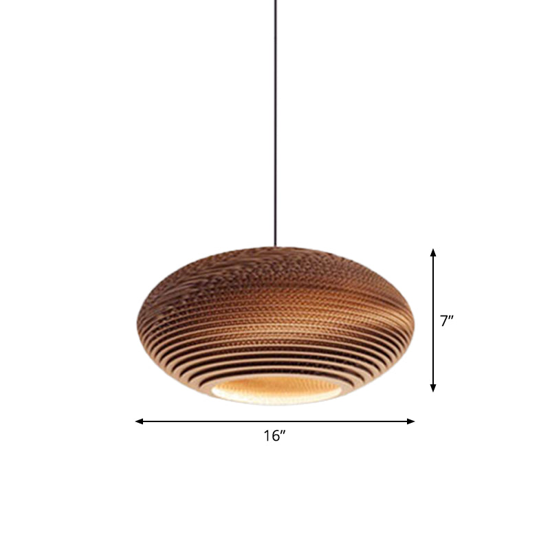 Rustic Brown Hanging Pendant Light Fixture For Dining Room - Globe/Oval/Vase Corrugated Paper Design