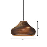Rustic Brown Hanging Pendant Light Fixture For Dining Room - Globe/Oval/Vase Corrugated Paper Design
