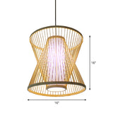 Asian Bamboo Tearoom Pendant Light - Funnel/Urn/Pear Ceiling Hanging Lamp Single-Bulb Beige