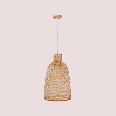 Asian Beige Bamboo Shade Pendant Light With Unique Pendulum Design