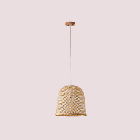 Asian Beige Bamboo Shade Pendant Light With Unique Pendulum Design