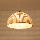 Asian Style Beige Diamond/Bell/Onion Drop Pendant Hanging Light Fixture With Bamboo Accent - Tearoom