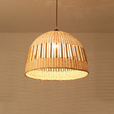 Asian Style Beige Diamond/Bell/Onion Drop Pendant Hanging Light Fixture With Bamboo Accent - Tearoom