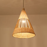 Asian Style Beige Diamond/Bell/Onion Drop Pendant Hanging Light Fixture With Bamboo Accent - Tearoom