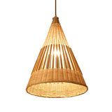 Asian Style Beige Diamond/Bell/Onion Drop Pendant Hanging Light Fixture With Bamboo Accent - Tearoom