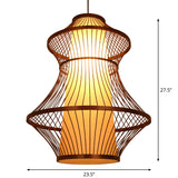 1-Bulb Asian Brown Bistro Pendant Light Kit With Urn Bamboo Shade (16/19.5/23.5 W)