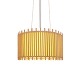 Contemporary Bamboo Drum Suspension Light - 1 Bulb 17/21.5 Wide Beige Ceiling Pendant