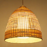 Chinese Bamboo Hand-Twisted Bell Ceiling Pendant Lamp - Single Beige 16’/19.5’ Width Living