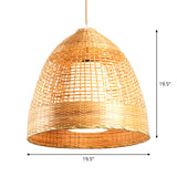 Chinese Bamboo Hand-Twisted Bell Ceiling Pendant In Beige Single Living Room Hanging Lamp 16/19.5
