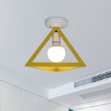 Triangle Ceiling Fixture With Cage Shade Loft-Style 1-Bulb Metal Semi-Flush Mount Light Black/Red