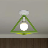 Triangle Ceiling Fixture With Cage Shade Loft-Style 1-Bulb Metal Semi-Flush Mount Light Black/Red