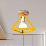 Triangle Ceiling Fixture With Cage Shade Loft-Style 1-Bulb Metal Semi-Flush Mount Light Black/Red