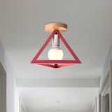 Triangle Ceiling Fixture With Cage Shade Loft-Style 1-Bulb Metal Semi-Flush Mount Light Black/Red