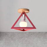 Triangle Ceiling Fixture With Cage Shade Loft-Style 1-Bulb Metal Semi-Flush Mount Light Black/Red