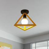 Triangle Ceiling Fixture With Cage Shade Loft-Style 1-Bulb Metal Semi-Flush Mount Light Black/Red
