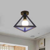 Triangle Ceiling Fixture With Cage Shade Loft-Style 1-Bulb Metal Semi-Flush Mount Light Black/Red