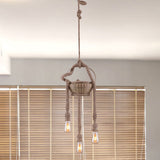 Antique Beige Hemp Rope Chandelier With Bare Bulb - Ideal For Living Room