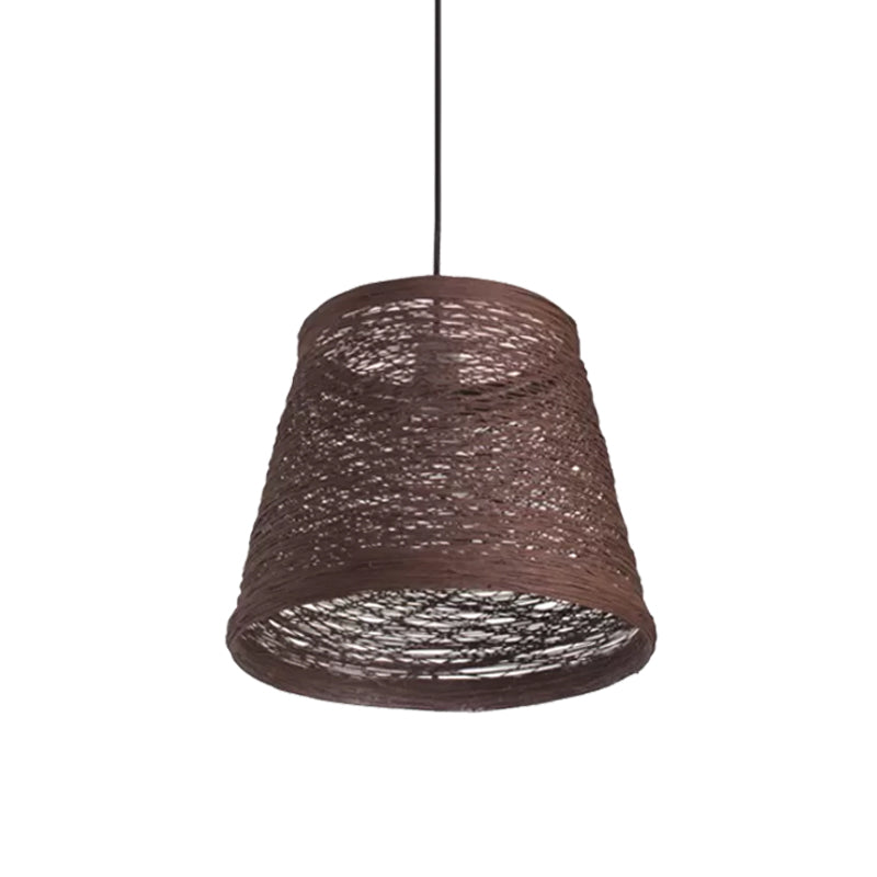 Modern Tapered Drum Rattan Pendant Lamp | Black/Red/Pink 1 Head Ceiling Hang Light For Dining Table