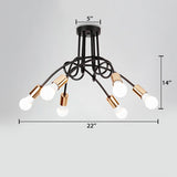 Industrial Twisted Metallic Semi-Flush Ceiling Light With Bare Bulb - Black 3/5 Lights For Hallway