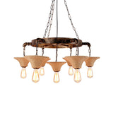 Antique Bronze 7/9-Bulb Rope Chandelier For Rustic Dining Room - Cone Shade Pendant Light