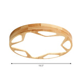 Wood Art Deco Led Flush Ceiling Light - Star Living Room Fixture In Beige