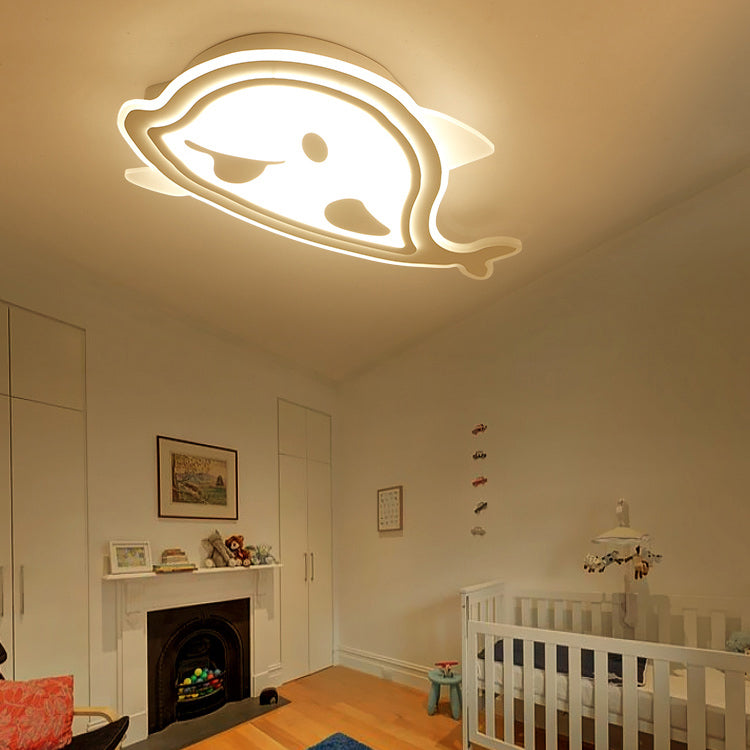 Naughty Dolphin Acrylic Led Flush Mount Light - Perfect For Girls Bedroom White / Warm