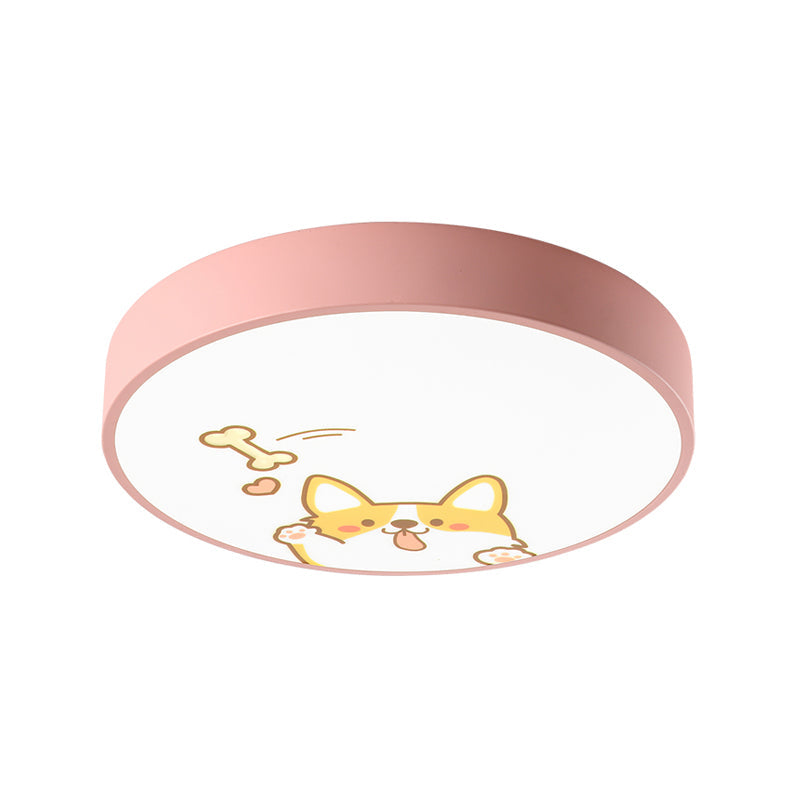 Acrylic Led Flush Ceiling Light With Cute Doggy Design - Pink