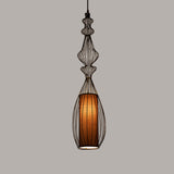 Gourd Shaped Iron Pendant Light - Retro Dining Room Ceiling Hanging Lantern With Black Fabric Shade