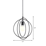 Black Metal Hanging Lamp - Loft Style Single-Bulb Bedroom Ceiling Pendant Light