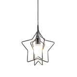 Black Metal Hanging Lamp - Loft Style Single-Bulb Bedroom Ceiling Pendant Light / Star