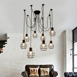 8-Head Industrial Ball Cage Swag Pendant Light In Black For Living Room Decor