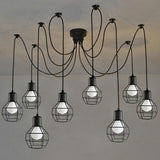 8-Head Industrial Ball Cage Swag Pendant Light In Black For Living Room Decor