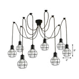 8-Head Industrial Ball Cage Swag Pendant Light In Black For Living Room Decor