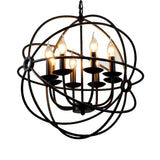 Black Iron Warehouse Chandelier Pendant With 6 Spherical Bulbs For Restaurants