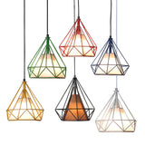 Diamond Loft Ceiling Hang Lamp 1-Head Pendant Lighting In Black/White/Green With Cone Fabric Shade