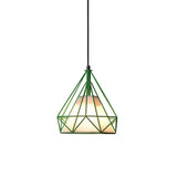 Diamond Loft Ceiling Hang Lamp 1-Head Pendant Lighting In Black/White/Green With Cone Fabric Shade