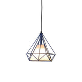 Diamond Loft Ceiling Hang Lamp 1-Head Pendant Lighting In Black/White/Green With Cone Fabric Shade
