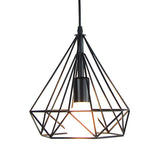 Industrial Iron Black Diamond Pendant Light - Single-Bulb Suspension Lamp For Dining Room