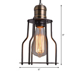 Black Caged Metal Pendant Light With Single Bulb Suspension For Warehouse