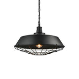 Industrial-Style Black Iron Pendant Lamp For Restaurants - 1-Light Bowl/Cage/Barn Design / B