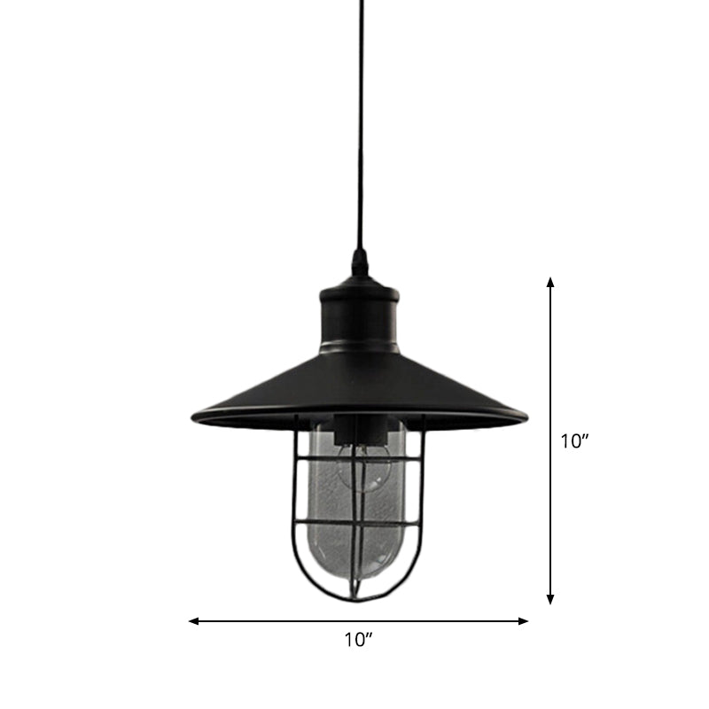 Rustic Iron Saucer Dining Room Pendulum Light - Black Pendant Lamp With 2 Extra Shade Guards