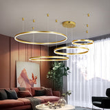 Postmodern Style Gold Led Chandelier - 3/4/5 Tiered Hoop Metal Ceiling Light For Living Room