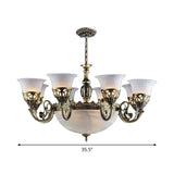 Frosted White Glass Hanging Lamp - Rustic Bronze Dining Room Chandelier With 11 Lights