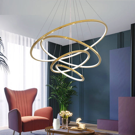 Sleek Gold Stainless Steel Led Chandelier Pendant - 3/4 Tiers Simplicity & Elegance