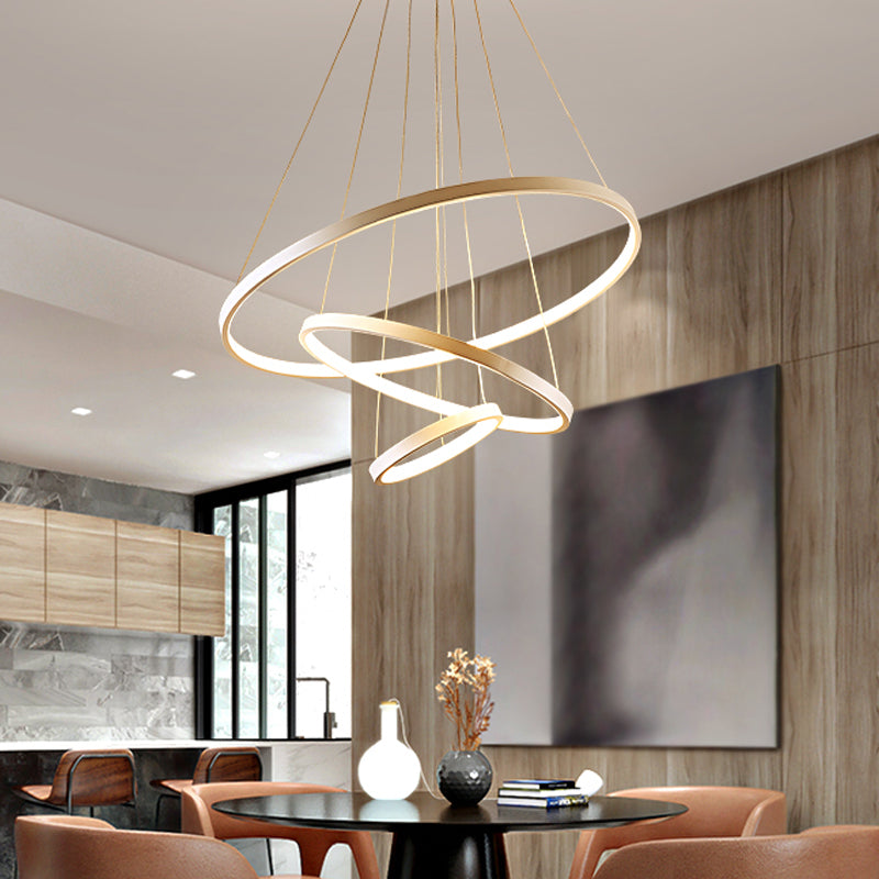 Modern 3-Ring Led Pendant Light In Black/White/Gold For Living Room Ceiling White