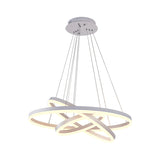 Minimalistic Led Chandelier Light Fixture - Small/Large 3-Ring Acrylic Drop Lamp In White