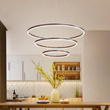 Minimalist Brown Ring Chandelier With Acrylic Led For Dining Room - 2/3/4 Tiers