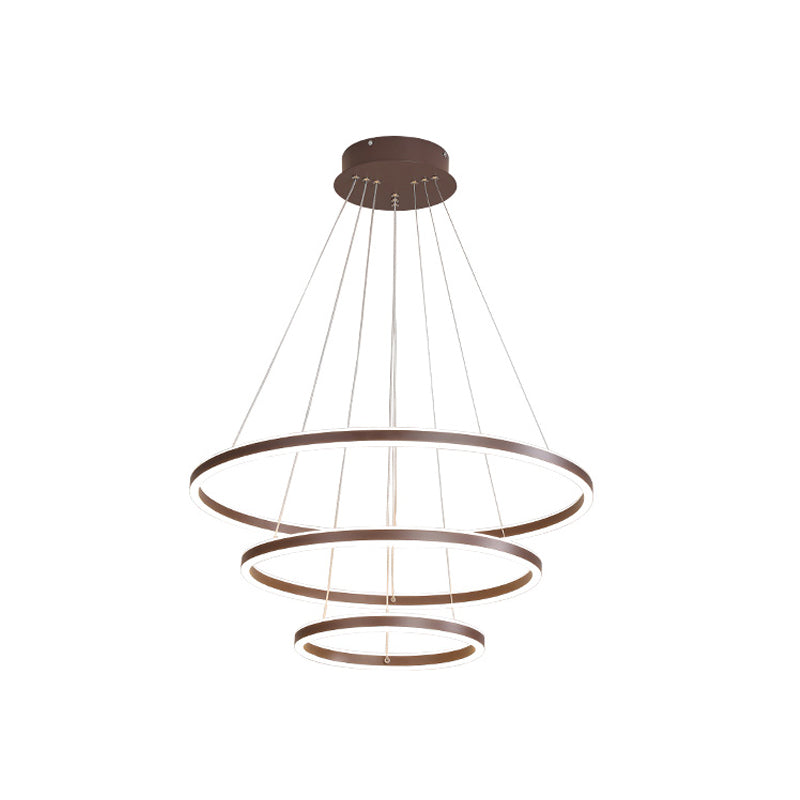 Minimalist Brown Ring Chandelier With Acrylic Led For Dining Room - 2/3/4 Tiers