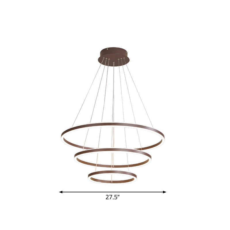 Minimalist Brown Ring Chandelier With Acrylic Led For Dining Room - 2/3/4 Tiers