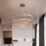 Minimalist Brown Ring Chandelier With Acrylic Led For Dining Room - 2/3/4 Tiers
